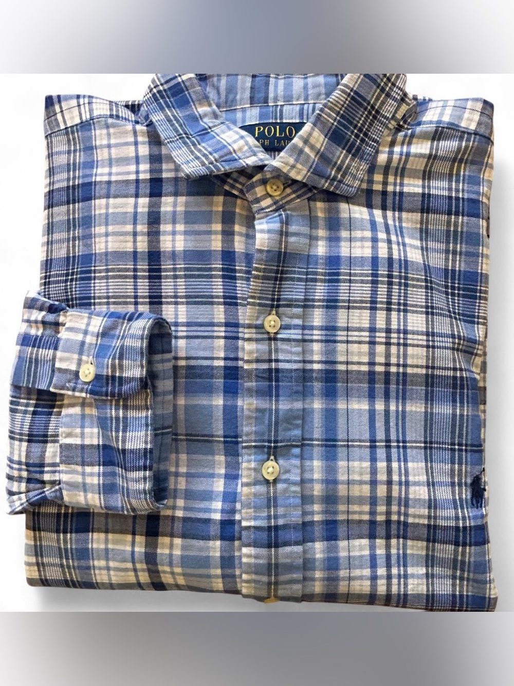 Polo by Ralph Lauren Blue and Cream Plaid Button-Down Shirt